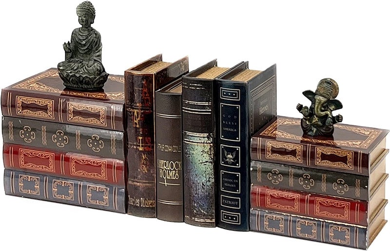 Bellaa 21239 Decorative Box Set of 2 Secret Storage Vintage Hamlet Wooden Heavy Duty Bookends for Shelves Home Office School Library Decor Book Ends Shelf Holder Stoppers Supports - Image 5